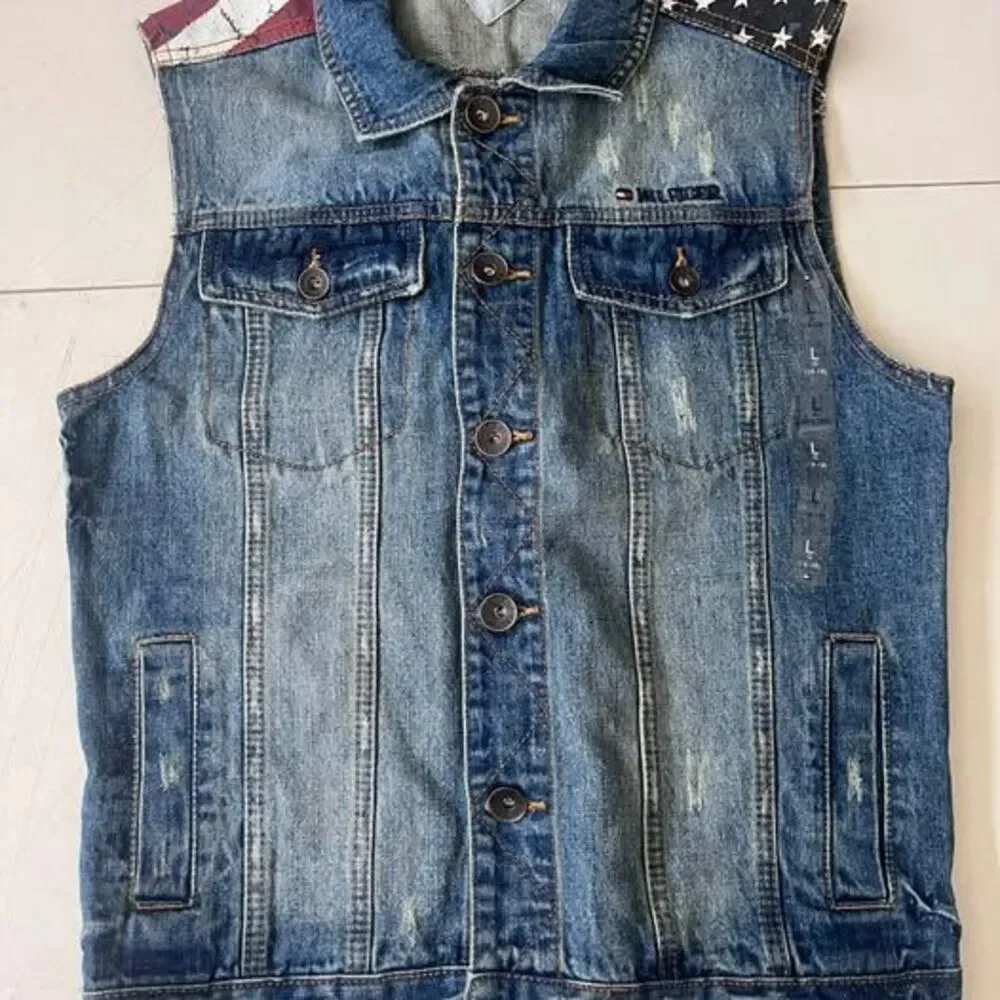 Tommy Hilfiger Denim Vest Size Large USA Flag